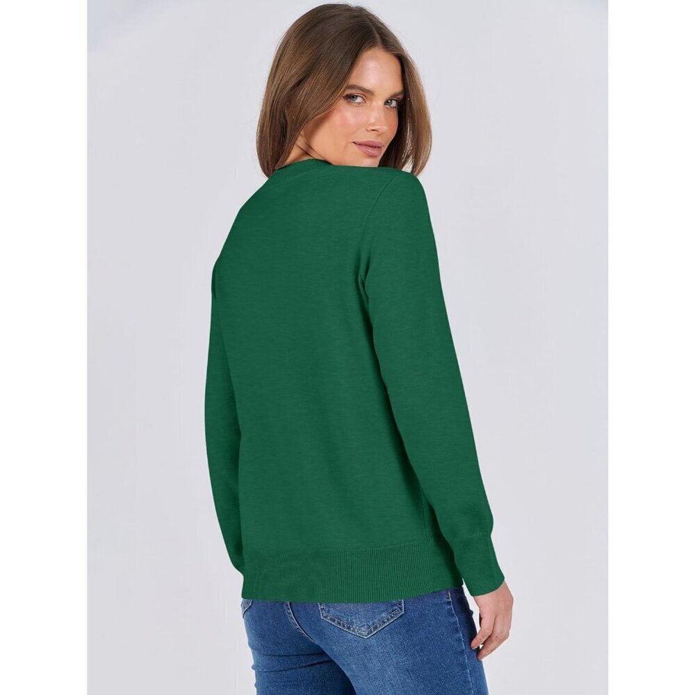 Women's Forest Green Trendy Outfits Sweaters Top Long Sleeve Crewneck Pullover - Picture 6 of 6